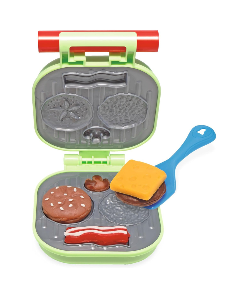 Simba Art & Fun Burger Kneading Set, 4 x 50g Modelling Dough with Grill & Accessories, 13-Piece Clay Set for Kids 3+