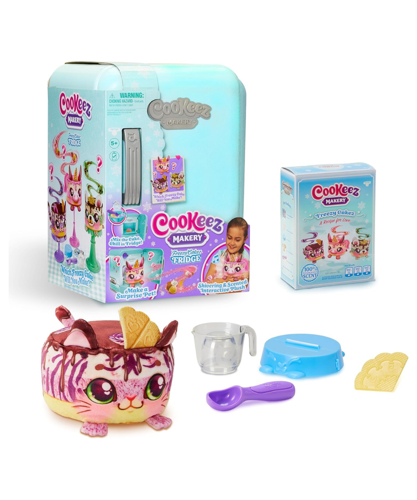 Cookeez Makery Freezy Cakez Fridge Playset, Mix and Decorate Plush Surprise Toy, Interactive Scented Plush with Sounds, Creative Playset for Kids, 5+ Years