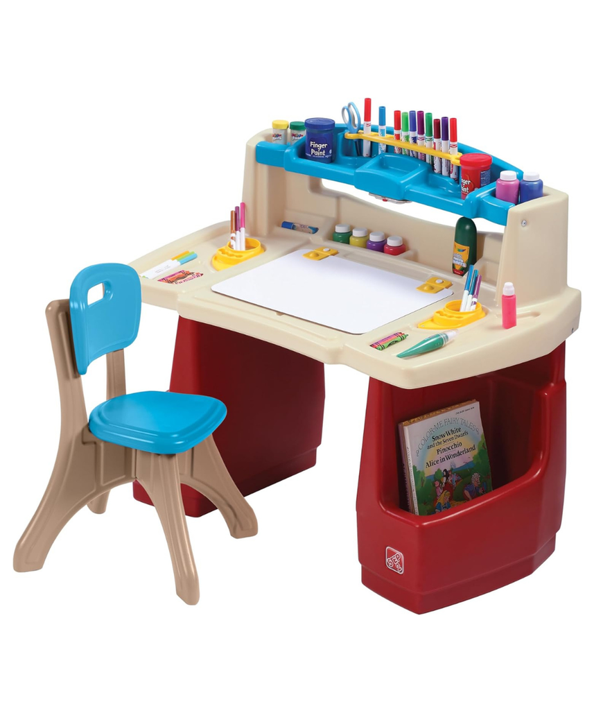 Step2 Deluxe Art Master Desk with Chair for Kids, Large Creative Art Table with Storage Compartments, Dry Erase Drawing Surface, Toddler and Preschool Art Furniture, Multi Colour, 3 Years+