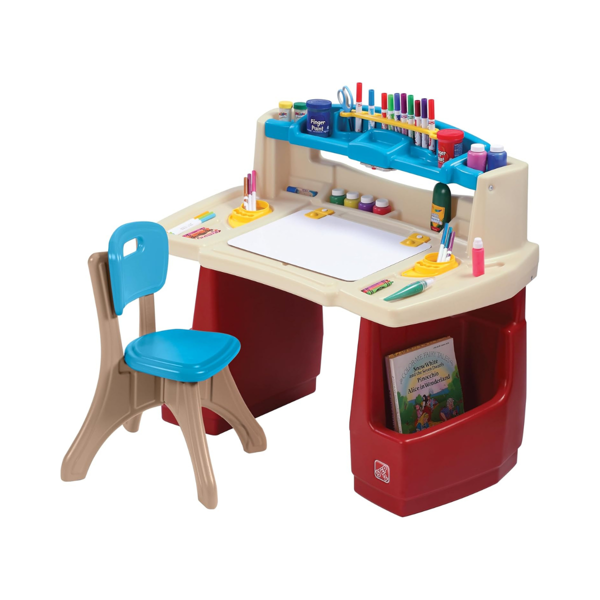 Step2 Deluxe Art Master Desk with Chair for Kids, Large Creative Art Table with Storage Compartments, Dry Erase Drawing Surface, Toddler and Preschool Art Furniture, Multi Colour, 3 Years+