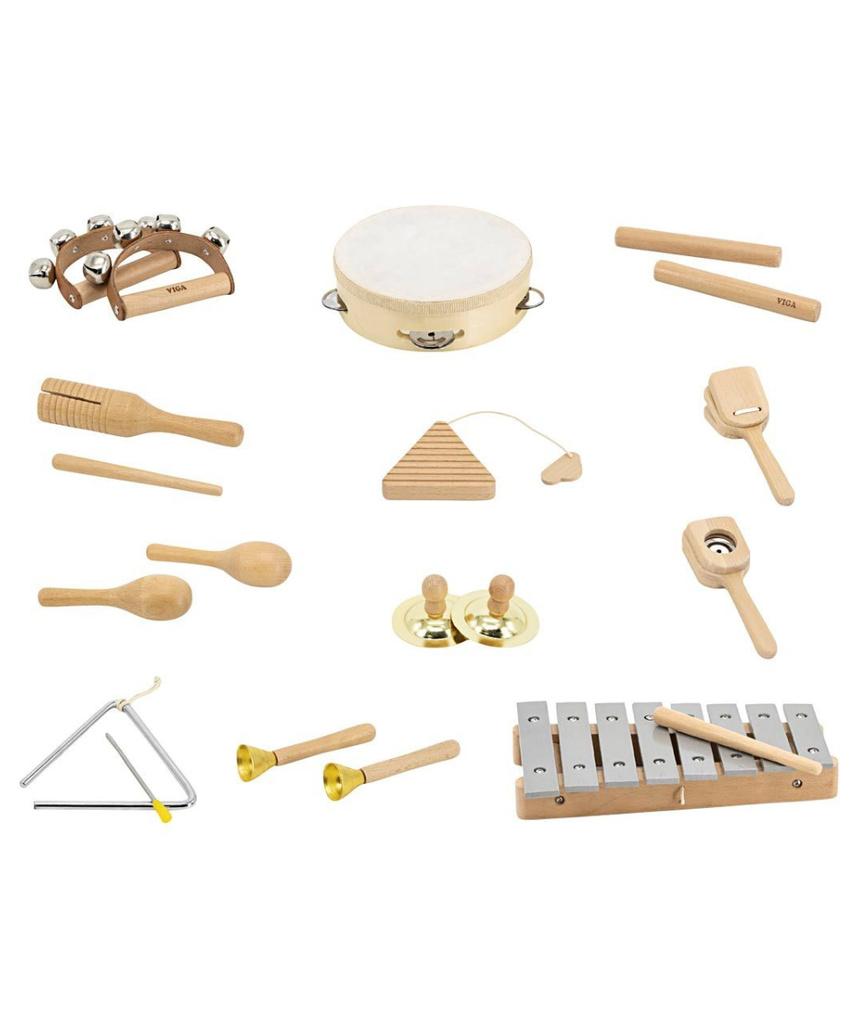 VIGA Wooden Wall Activity Board with Percussion Instruments, Montessori Musical Learning Panel with Xylophone, Bells, Drums and Rhythm Tools, Wall Mounted Music Toy for Kids, 3 Years+
