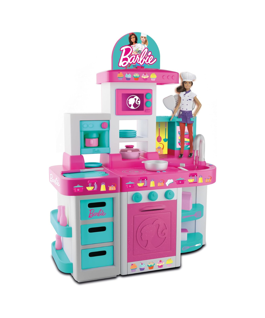 Barbie Large Kitchen Playset for Toddlers, Pretend Play Cooking Kitchen with Lights and Sounds, Sink Oven Stove Food and Accessories, Realistic Role Play Toy Set for Kids, Ages 3 Years+