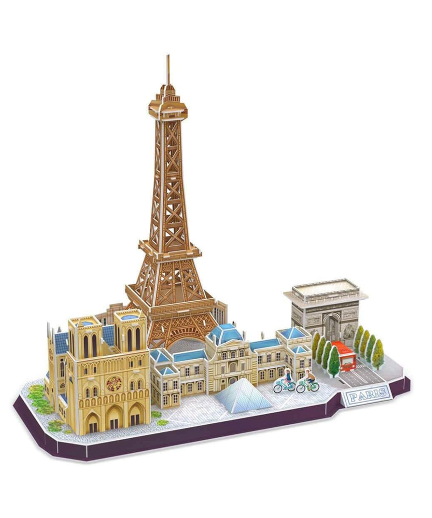 CubicFun 3D Puzzle City Line Paris Model Kit 114 Pieces Eiffel Tower Louvre Notre Dame Arc de Triomphe DIY Craft for Kids + Adults