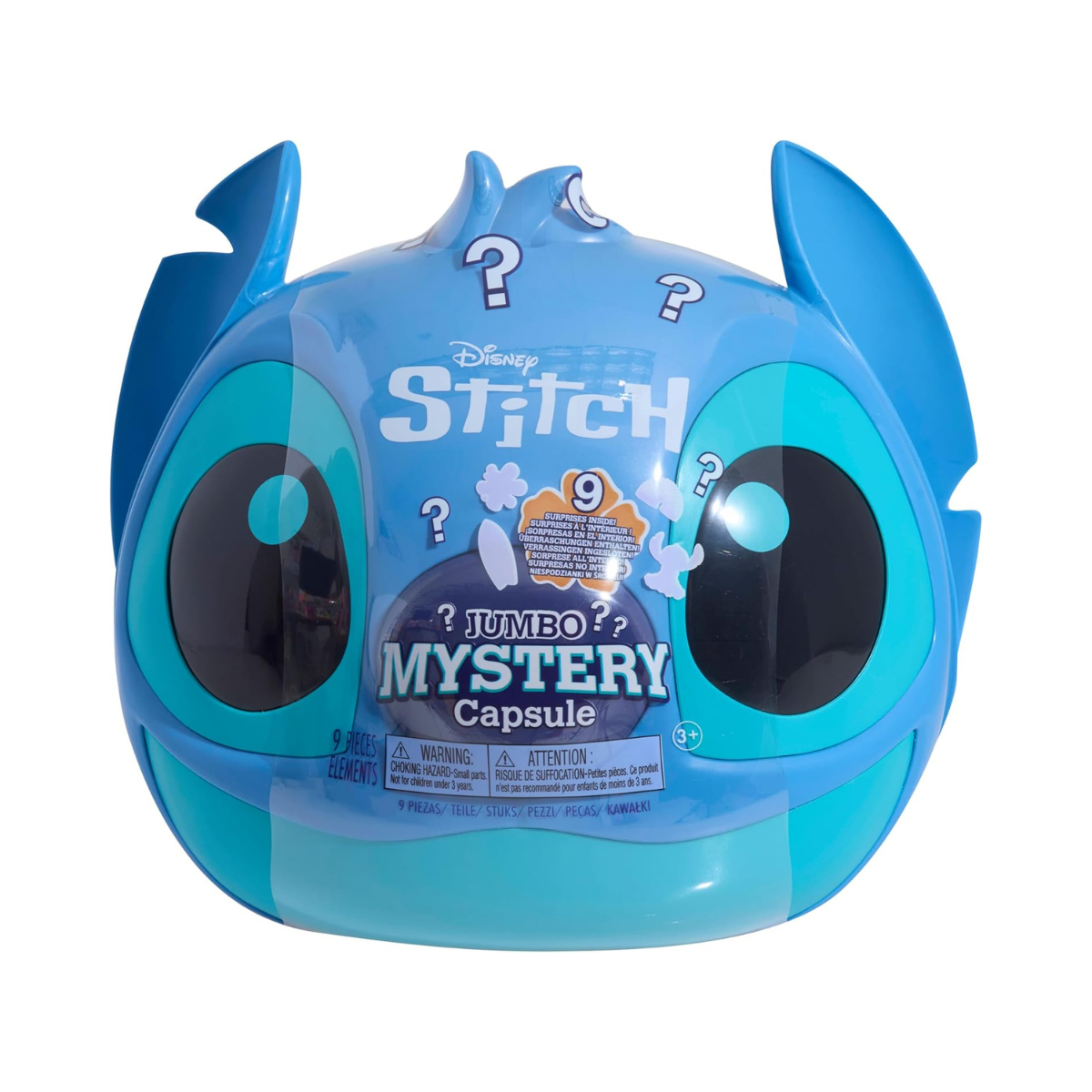 Disney Stitch Jumbo Mystery Capsule, 9 Inch Plush Toy, 8 Piece Surprise Set, Reusable Storage Capsule, Kids Toy Ages 3+