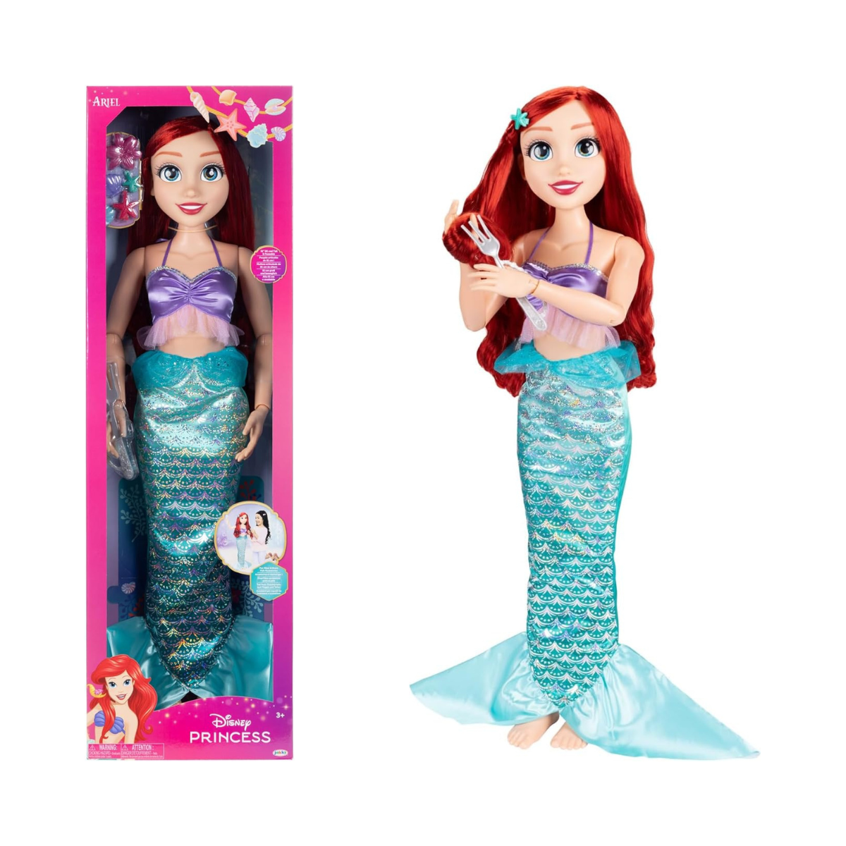 Disney Princess Playdate Ariel Doll 32 Inch, Large Ariel Doll with Accessories, The Little Mermaid Big Size Princess Figure, Poseable Doll for Imaginative Role Play, Kids Toys 3 Years+