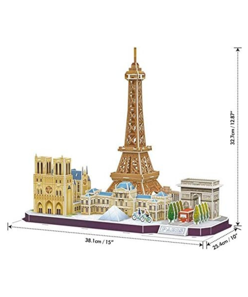 CubicFun 3D Puzzle City Line Paris Model Kit 114 Pieces Eiffel Tower Louvre Notre Dame Arc de Triomphe DIY Craft for Kids + Adults