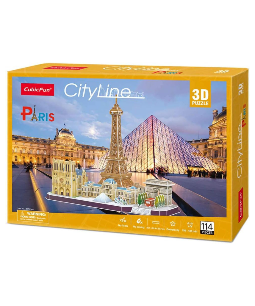 CubicFun 3D Puzzle City Line Paris Model Kit 114 Pieces Eiffel Tower Louvre Notre Dame Arc de Triomphe DIY Craft for Kids + Adults