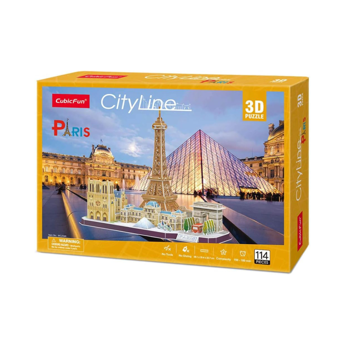 CubicFun 3D Puzzle City Line Paris Model Kit 114 Pieces Eiffel Tower Louvre Notre Dame Arc de Triomphe DIY Craft for Kids + Adults