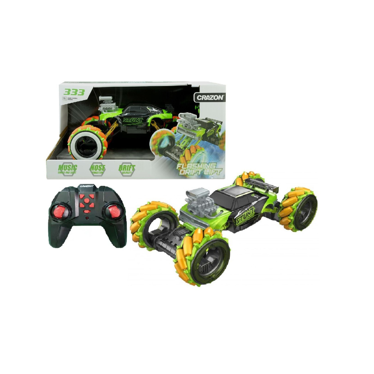 Crazon Stunt Off-Road RC Car 1:14 Scale, 360° Spin Drift Remote Control Car with 2.4GHz Controller, LED Lights, Rechargeable Battery, High-Speed RC Vehicle for Kids 3+ Years