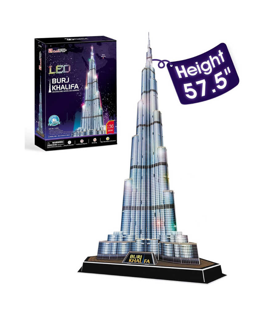 CubicFun 3D Puzzle LED Burj Khalifa Dubai Model Kit 136 Pieces Architecture Building Set for Adults + Teens Souvenir Display Gift