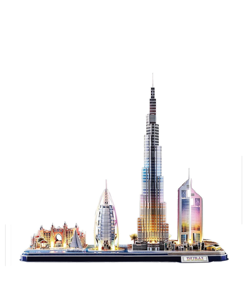 CubicFun 3D Puzzle LED Dubai Cityline Architecture Model Kit 182 Pieces City Skyline Display Gift for Adults + Kids Travel Souvenir