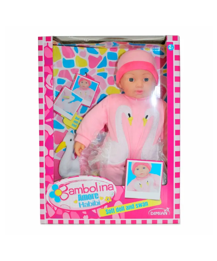 Bambolina Amore Habibi Soft Doll 41cm, Plush Swan Toy Included, Cute & Huggable Doll for Girls 3+ Years