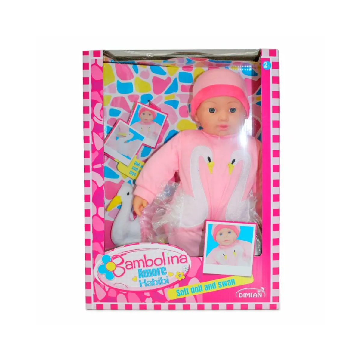 Bambolina Amore Habibi Soft Doll 41cm, Plush Swan Toy Included, Cute & Huggable Doll for Girls 3+ Years