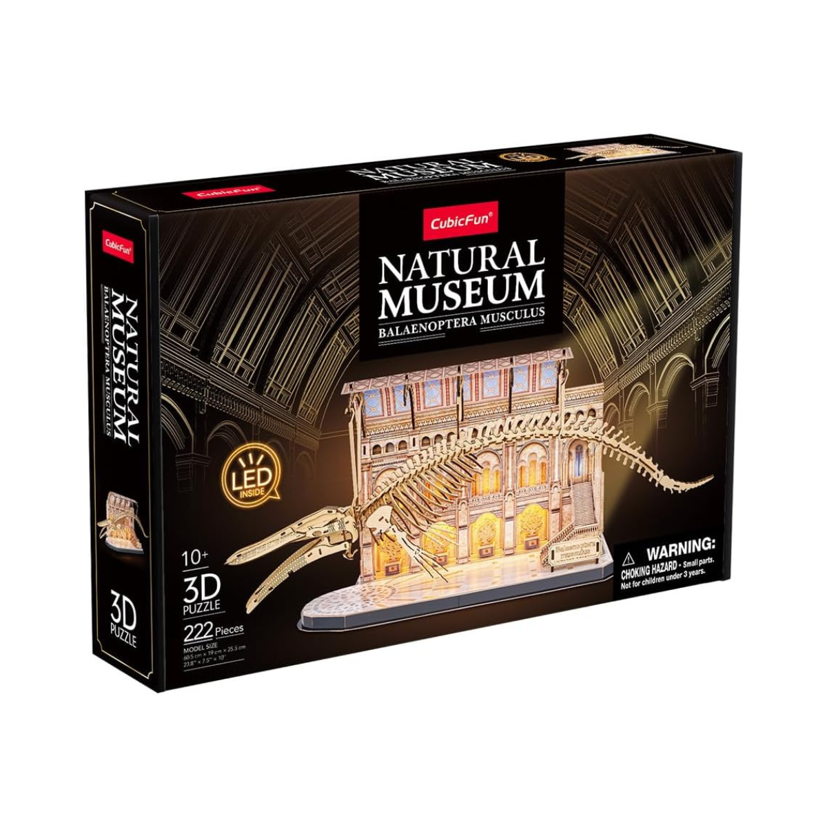 Cubic Fun Natural Museum Blue Whale Skeleton 3D Puzzle, 222 Pieces, LED Light Model Kit, Educational Fossil Building Set, Ages 6+