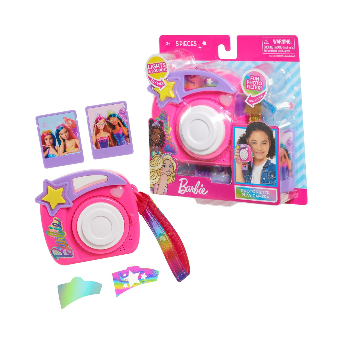 Just Play Barbie Photo Filter Play Camera Toy for Kids, Interactive Pretend Photography Set with Lights, Sounds & Effect Filters, Ages 3+