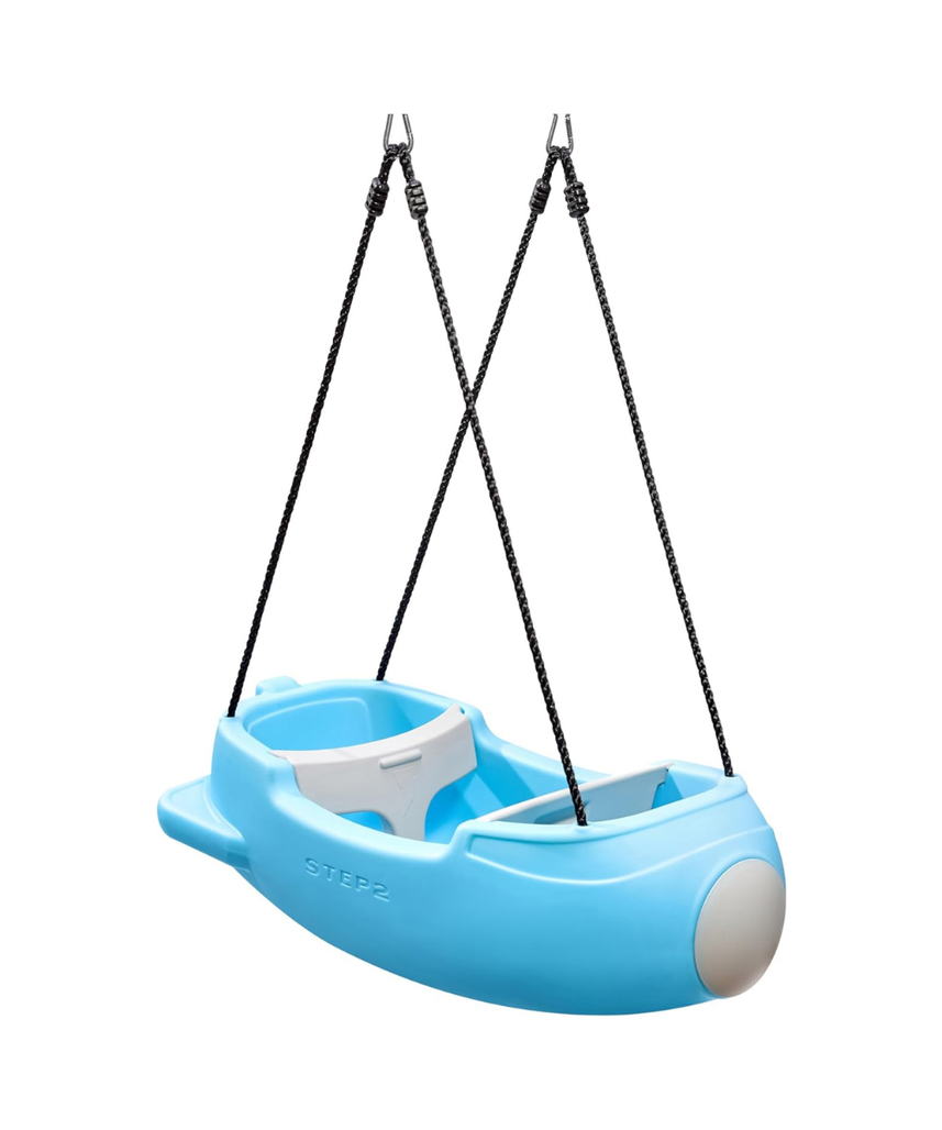 Step2 Rocket Double Swing for Boys and Girls Ages 1.5 Years and Up Blue Plastic Two Seat Outdoor Swing with Safety Straps and T Bar for Toddlers and Young Children
