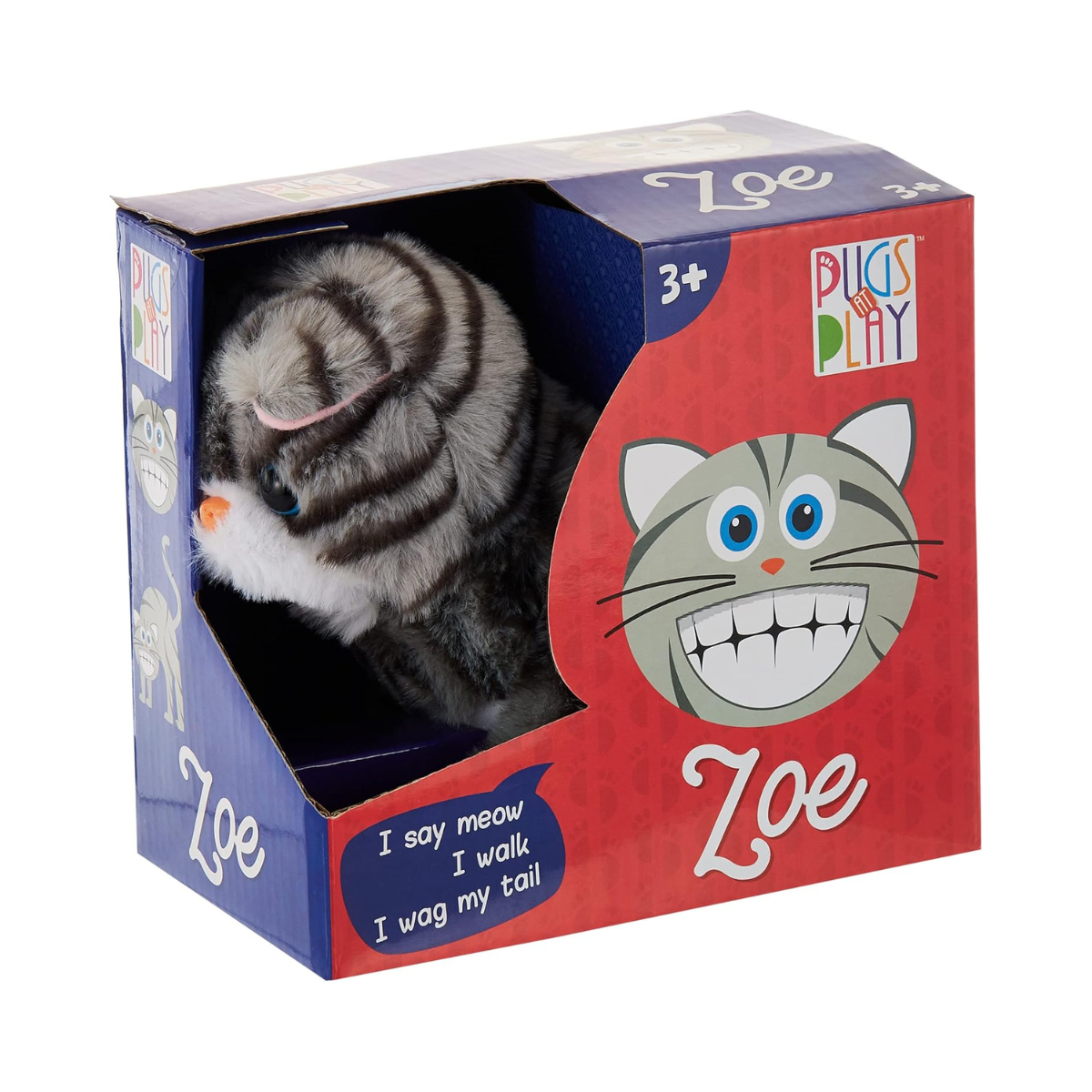 Pugs At Play Walking Zoe 6.5-Inch Interactive Plush Cat Toy with Meow Sound and Wagging Tail for Kids Ages 3 to 5