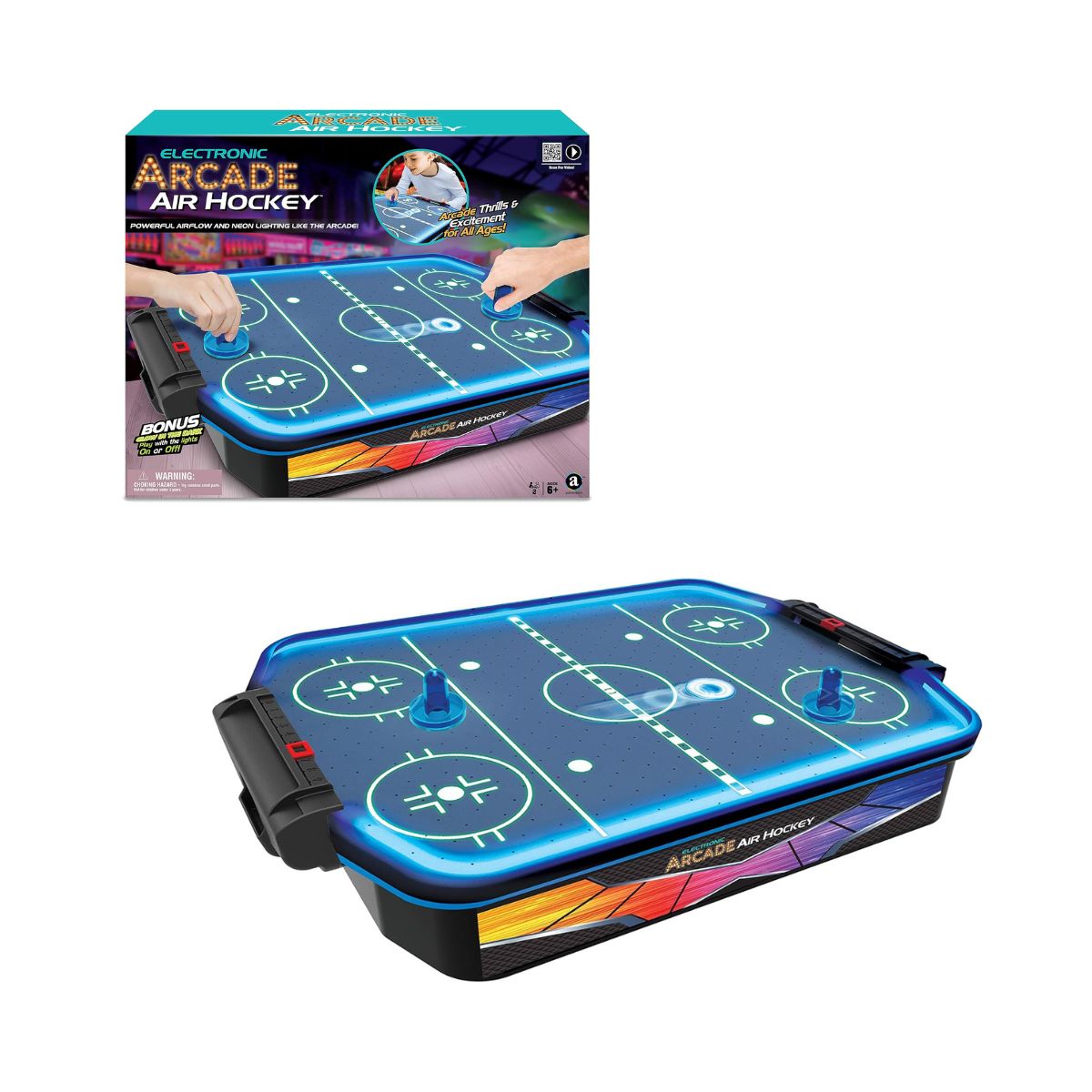 Ambassador Merchant Electronic Arcade Air Hockey, Neon LED Rails, Large Playing Surface, Powerful Airflow, Plastic Frame, Adults+