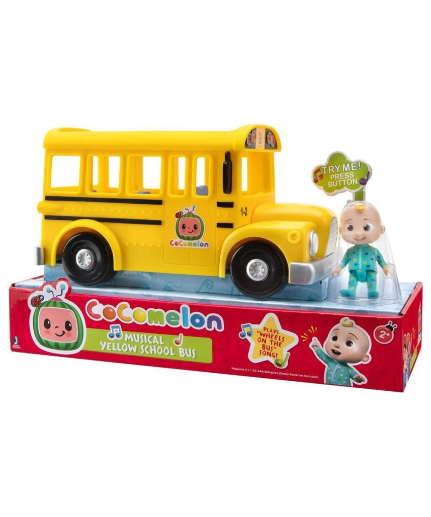 CoComelon Musical Yellow School Bus with JJ Figure, Light-Up & Sound Vehicle Toy, Wheels on the Bus Song, Battery Powered, Ages 2+