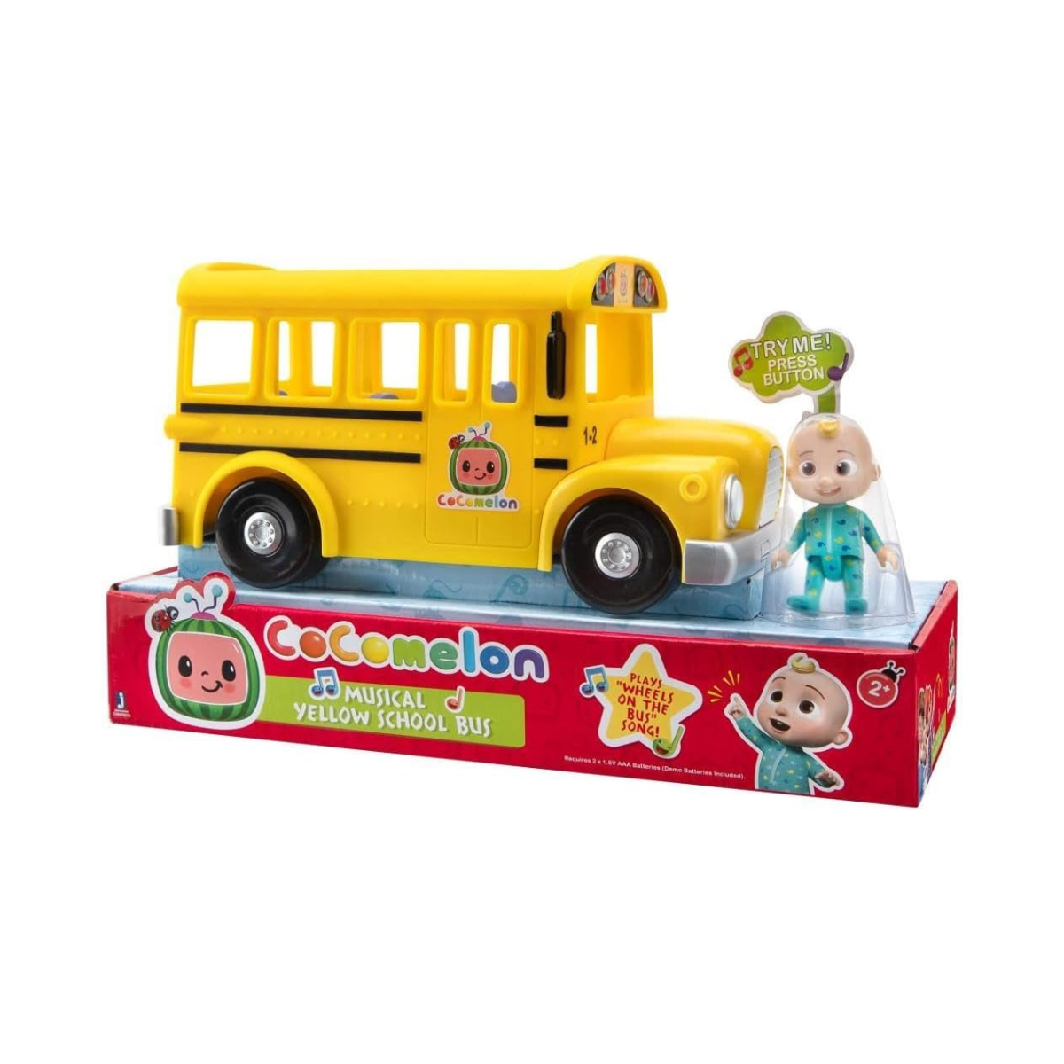 CoComelon Musical Yellow School Bus with JJ Figure, Light-Up & Sound Vehicle Toy, Wheels on the Bus Song, Battery Powered, Ages 2+
