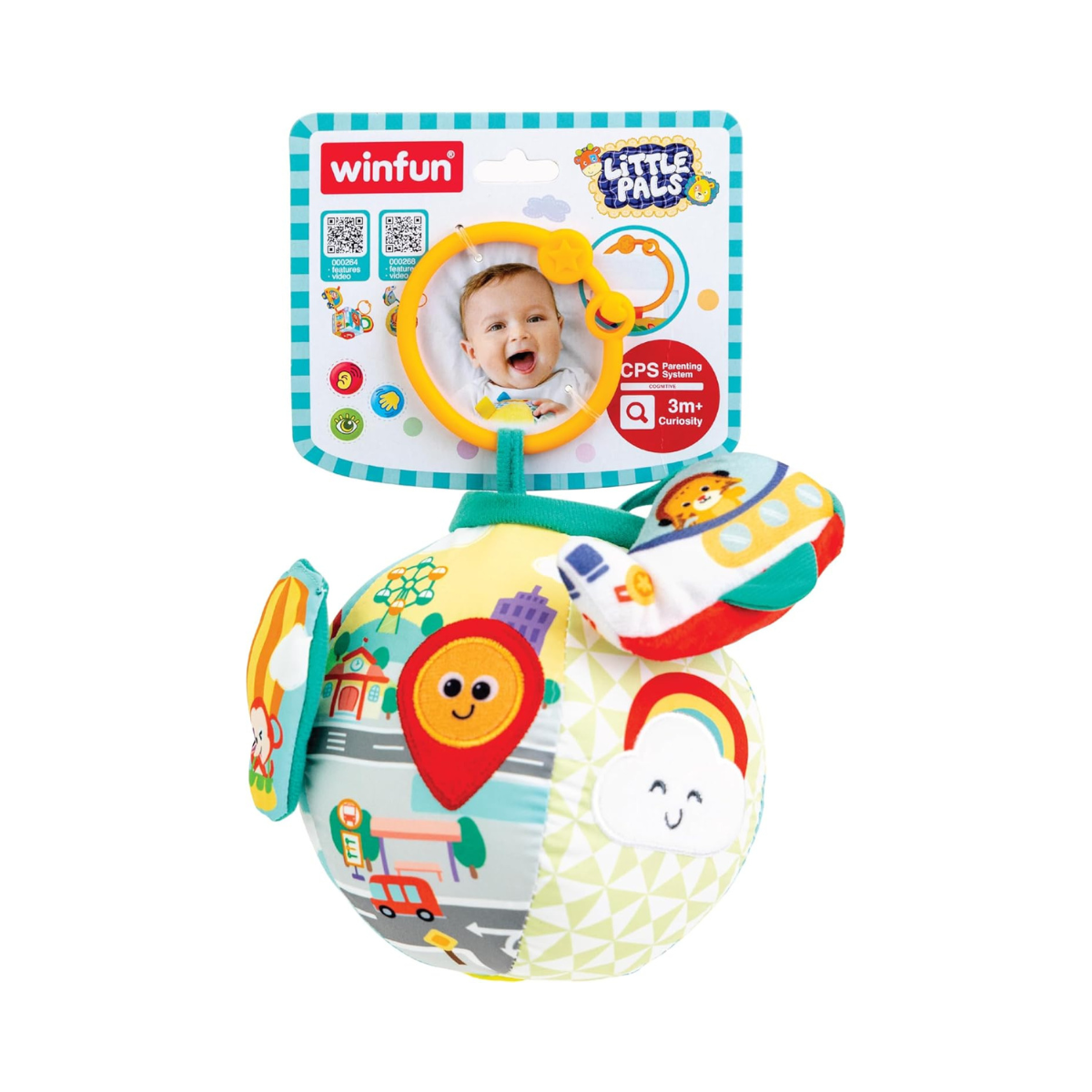Winfun Lil Traveller Activity Ball Sensory Travel Toy for Baby Boys and Girls Ages 3 Months and Up Fine Motor Skill Development with Sounds Textures and Stroller Clip