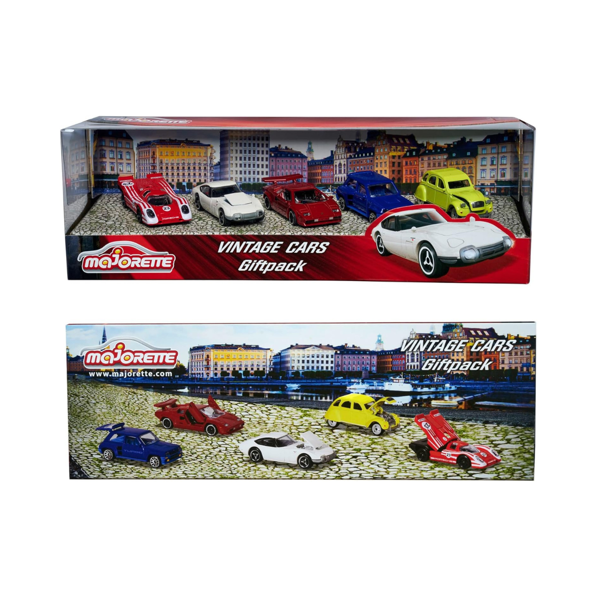 Majorette Vintage Autos 5-Piece Set – Ford Mustang, Porsche 934, Renault Alpine A110, VW Beetle & VW T1, Die-Cast Collectible Toy Cars for Kids & Collectors