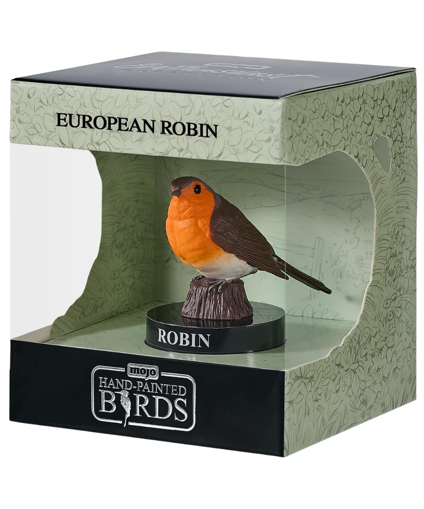 MOJO Bird Enthusiast Collection Series 1 European Robin Figurine for Kids and Collectors Hand-Painted Realistic Wildlife Model Educational Toy with QR Code for Fun Facts Ages 3 and Up