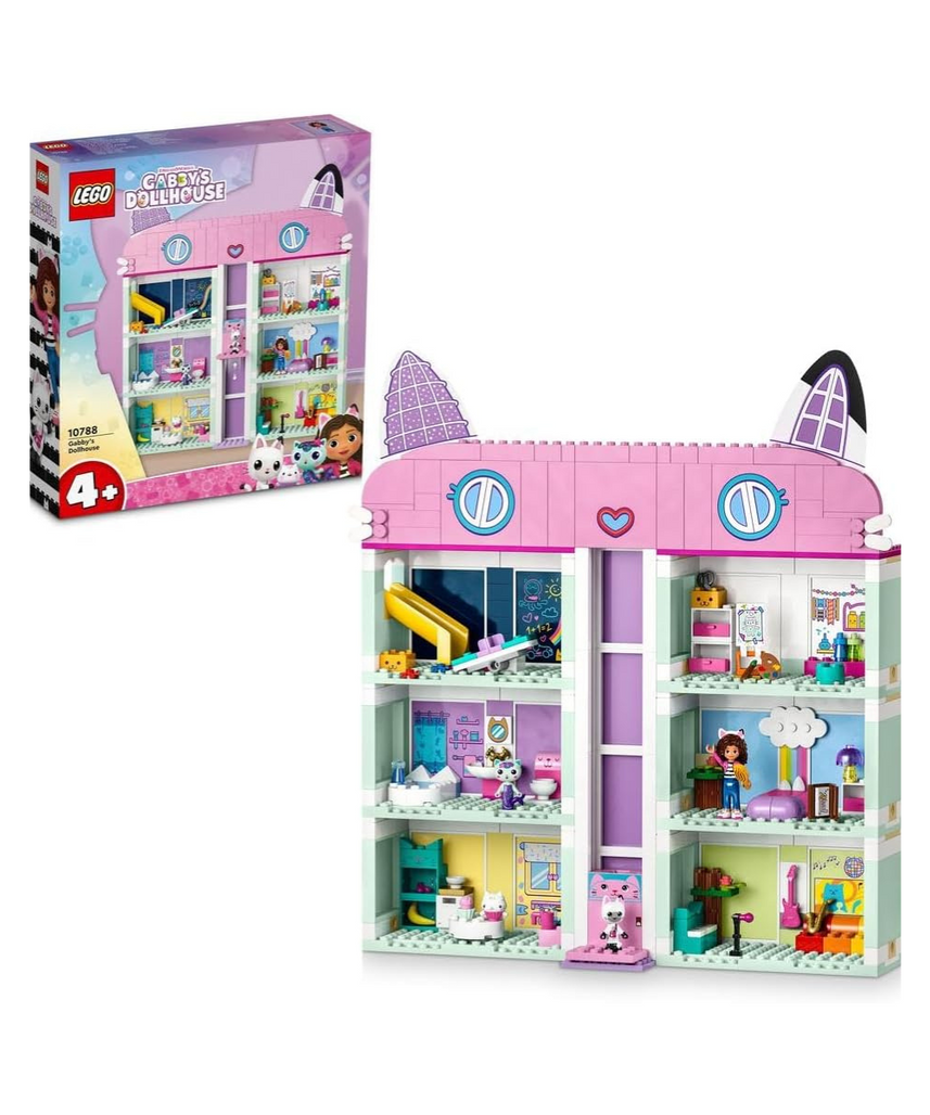 LEGO Gabby’s Dollhouse Toy Playset 10788, 4 Floor 8 Room Dollhouse with Gabby, Pandy Paws, MerCat & Cakey Figures Plus Accessories, Dollhouses for Kids Ages 4+