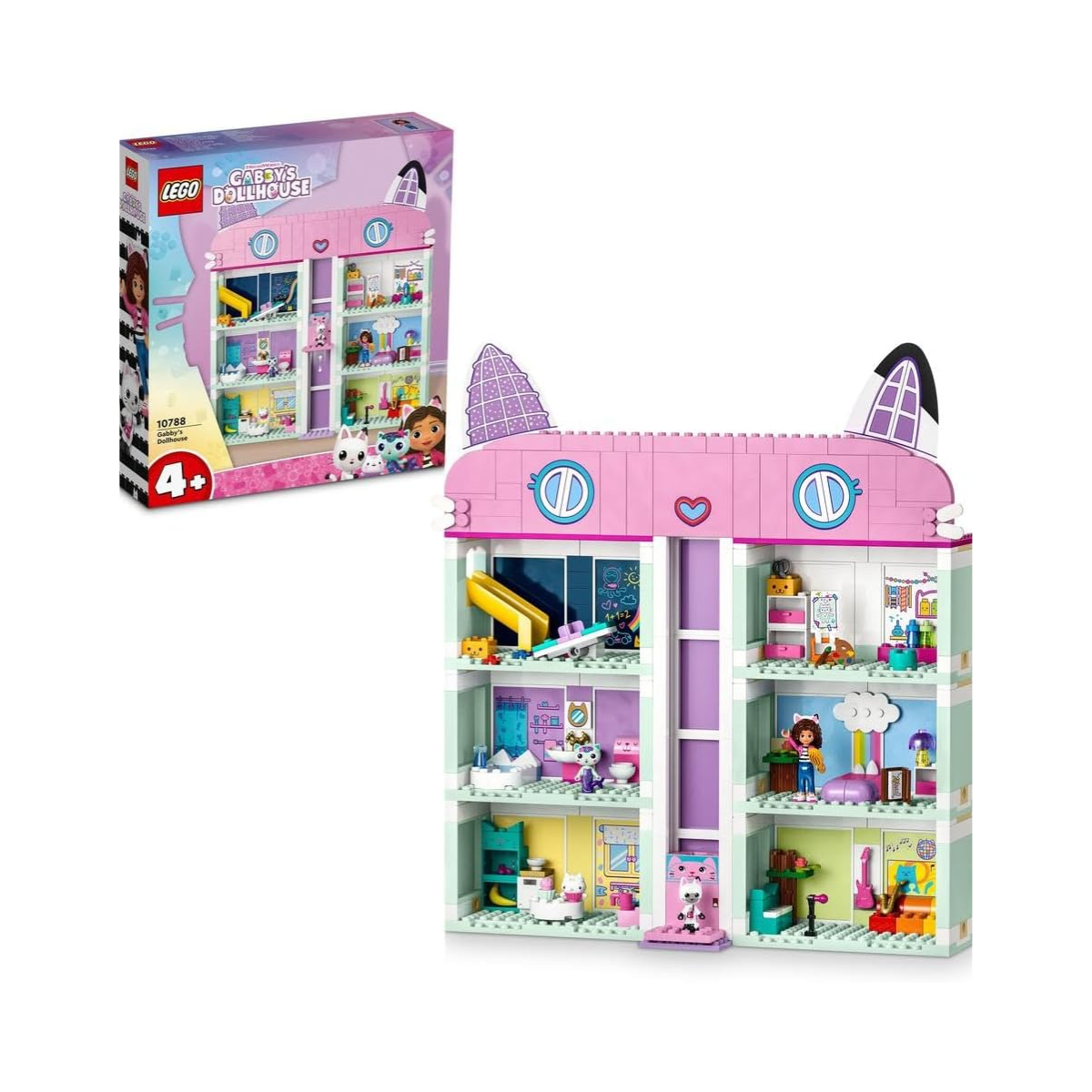 مجموعة ألعاب بيت الدمى جابي من ليجو 10788، بيت دمى من 4 طوابق و8 غرف مع شخصيات جابي، وباندي باوز، وميركات، وكيكي، بالإضافة إلى الملحقات، بيوت دمى للأطفال من سن 4 سنوات فما فوق