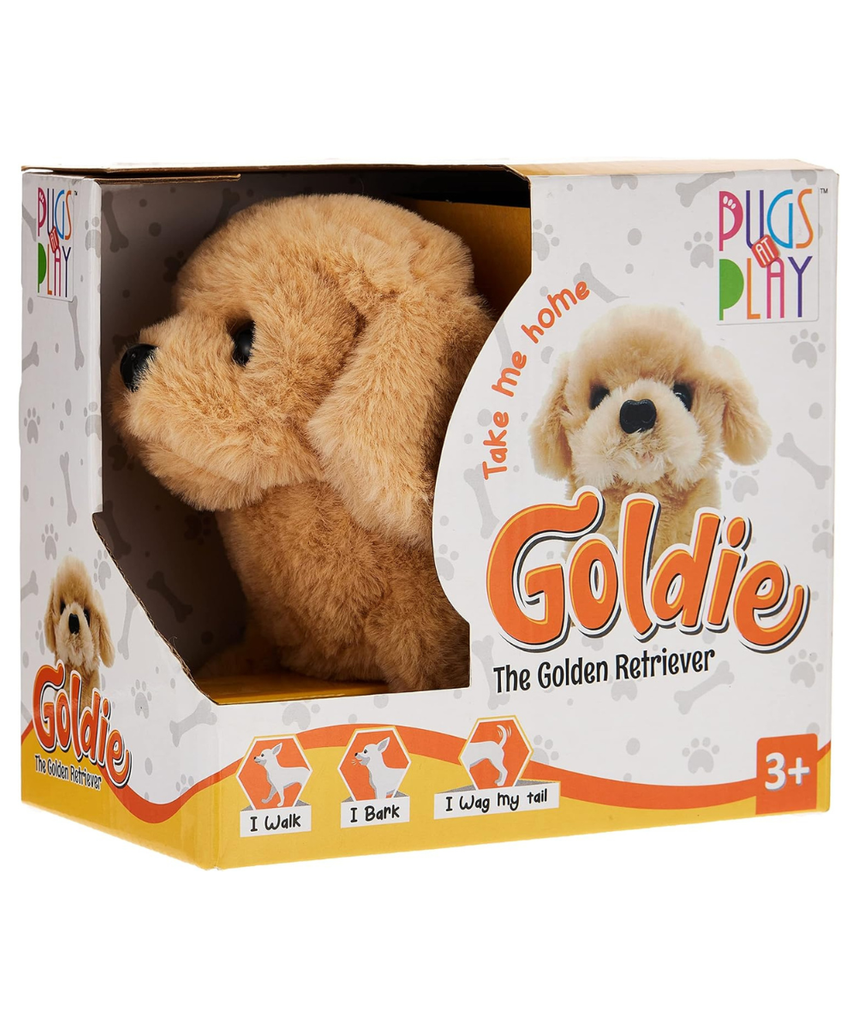 Pugs At Play Goldie Walking Dog Interactive Plush Toy with Bark Sound and Wagging Tail for Kids Ages 3 to 6