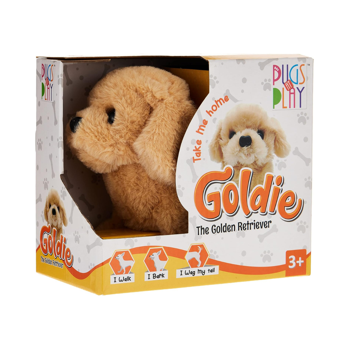 Pugs At Play Goldie Walking Dog Interactive Plush Toy with Bark Sound and Wagging Tail for Kids Ages 3 to 6