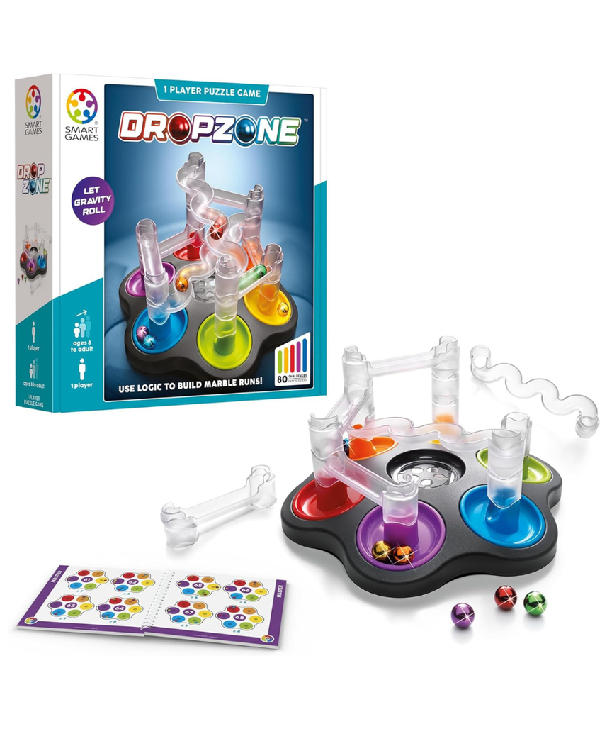 SmartGames DropZone, 3D Marble Run Brain Teaser Puzzle with 80+ Challenges, STEM Educational Toy for Kids 8+