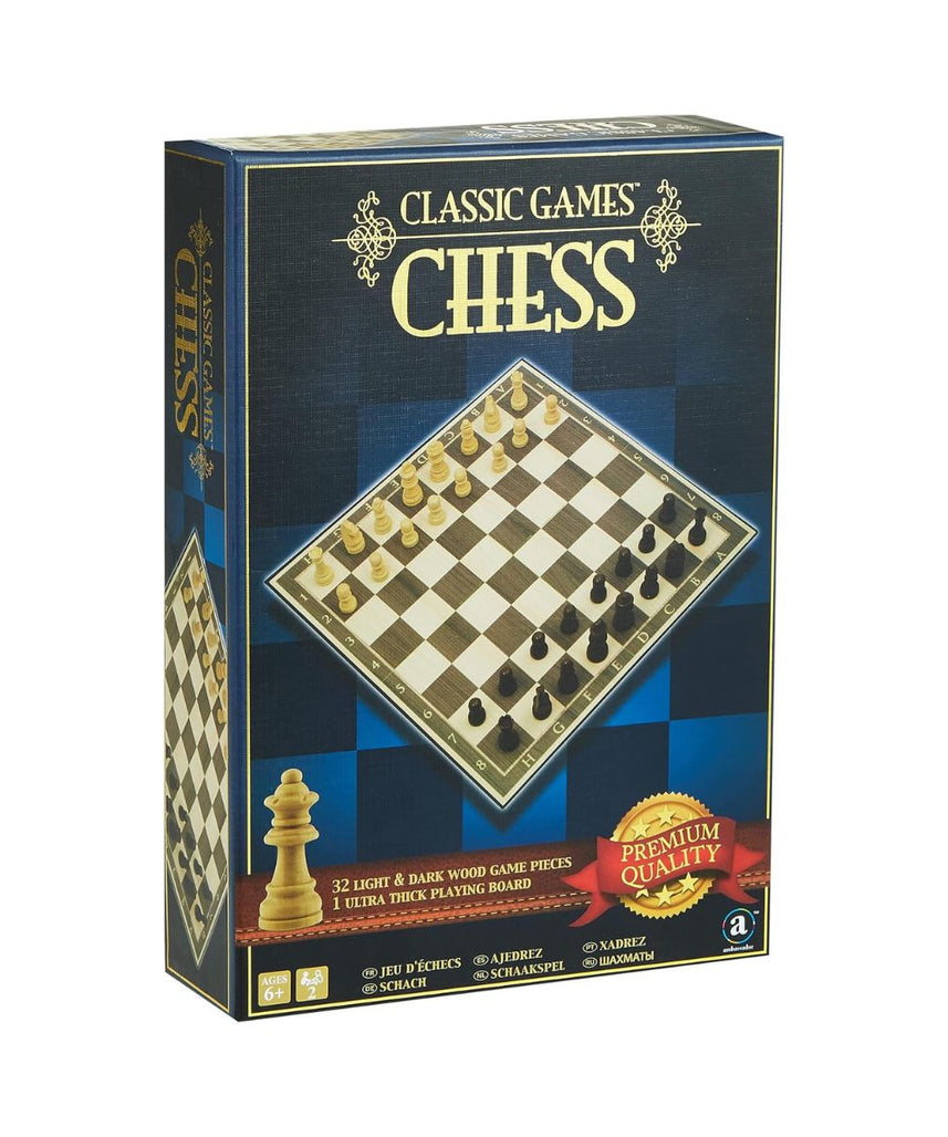 Merchant Ambassador Classic Wood Chess Board Game, Foldable Wooden Pieces, Travel Friendly, Monochrome, 6+ Years