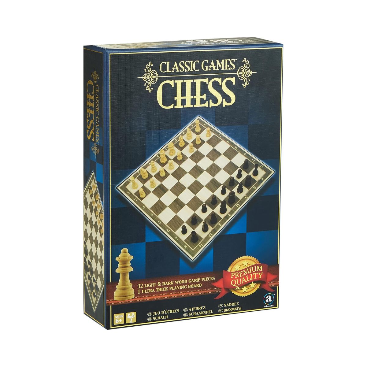 Merchant Ambassador Classic Wood Chess Board Game, Foldable Wooden Pieces, Travel Friendly, Monochrome, 6+ Years