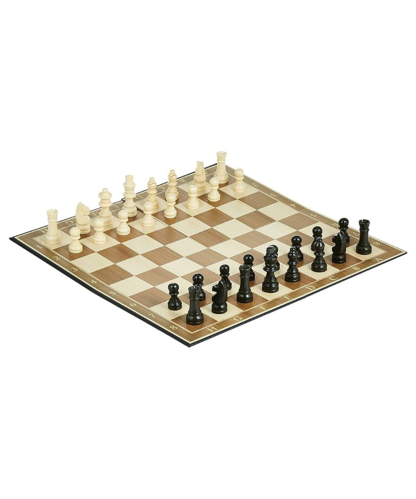 Merchant Ambassador Classic Wood Chess Board Game, Foldable Wooden Pieces, Travel Friendly, Monochrome, 6+ Years