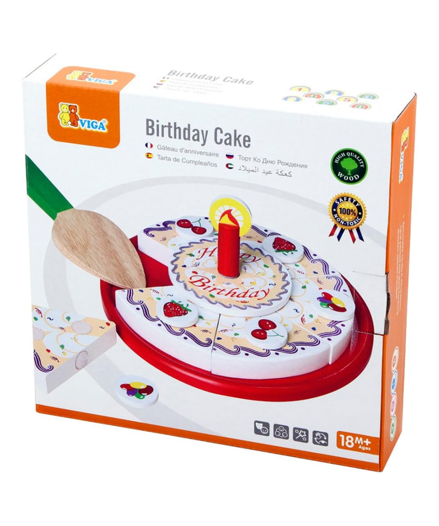 VIGA Wooden Birthday Cutting Cake Pretend Play Toy, Educational Role Play for Toddlers and Kids, Ages 1.5+