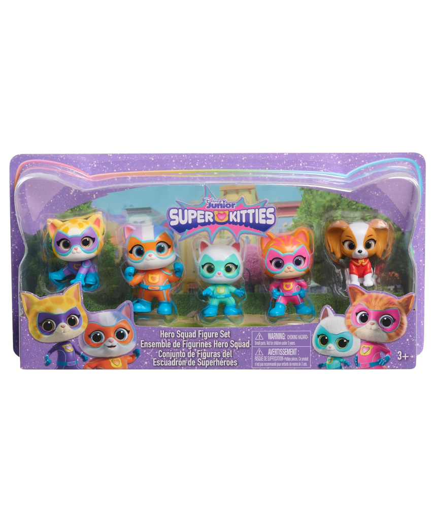 Disney Junior SuperKitties Hero Squad 5-Piece Figure Set by Just Play, Kids Toys for Ages 3+