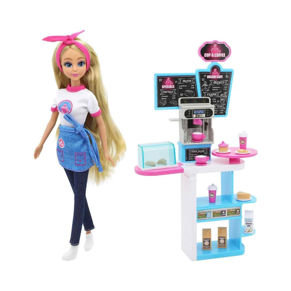 Dreameez Doll Coffee Set for Girls, 29 cm Height, Pretend Play Doll Set for Ages 3+