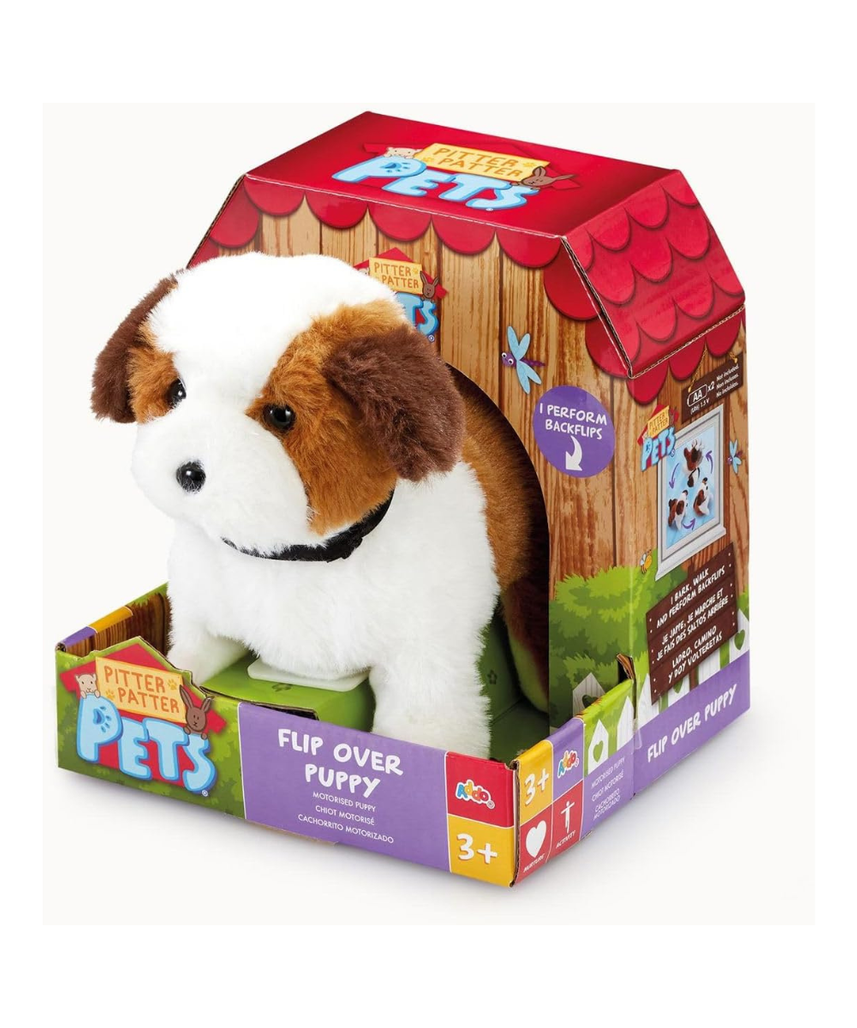 Addo Pitter Patter Pets Flip Over Puppy Battery Operated, Fluffy Fur with Expressions, Plush Toy, Interactive Plush, 3 Years+