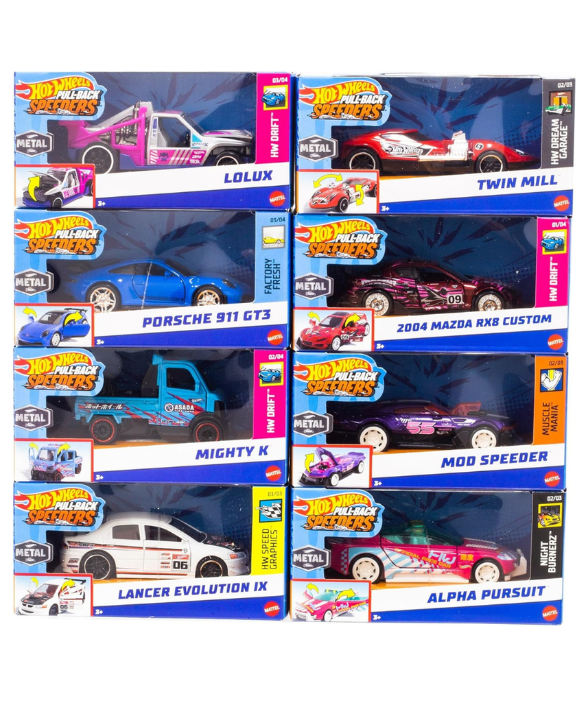 Hot Wheels Pull-Back Speeders 1:43 Scale Toy Car, Pull Back and Release for Instant Racing Fun