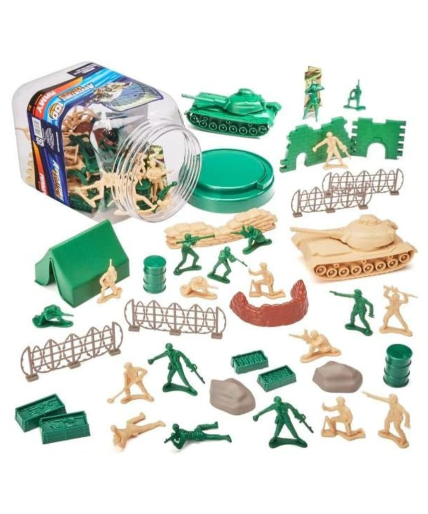 MOJO Army Bucket Playset 100-Piece Military Toy Figures Set for Kids Plastic Soldiers Accessories for Imaginative Play Ages 3 and Up
