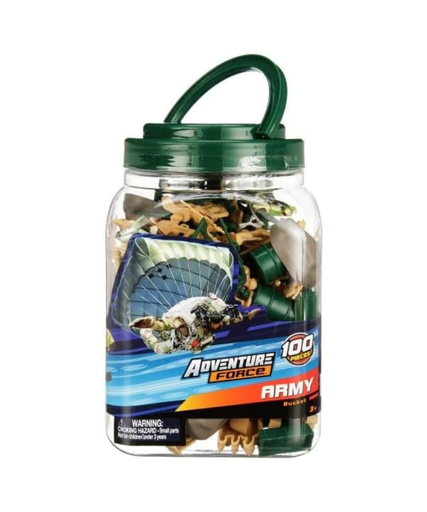 MOJO Army Bucket Playset 100-Piece Military Toy Figures Set for Kids Plastic Soldiers Accessories for Imaginative Play Ages 3 and Up