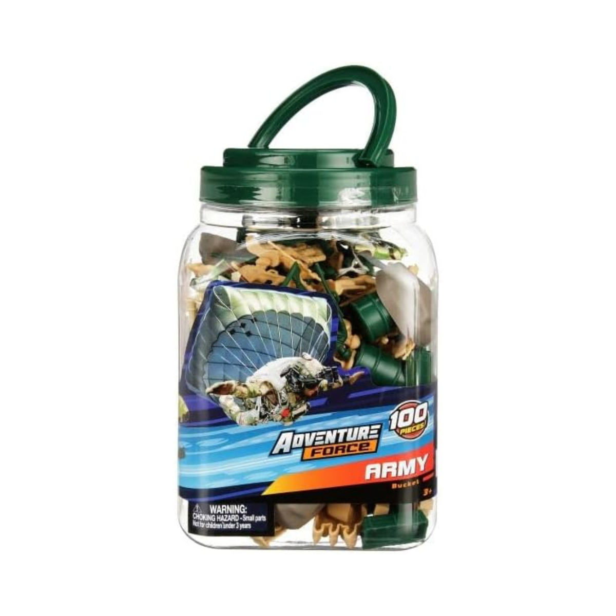 MOJO Army Bucket Playset 100-Piece Military Toy Figures Set for Kids Plastic Soldiers Accessories for Imaginative Play Ages 3 and Up