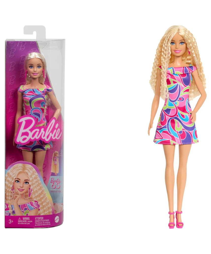 Barbie Fashionistas Doll #223 with Wavy Blonde Hair, Totally Hair Inspired Dress, Pink Heels and Earrings, 65th Anniversary Collectible Fashion Doll