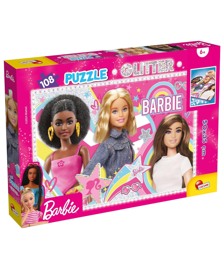 Barbie Glitter Puzzle 108 Pieces Barbie Best Friends Forever, Sparkly Jigsaw Puzzle with Adhesive Gems, Creative Educational Toy for Kids Ages 4+
