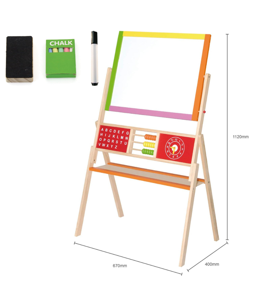 VIGA Wooden Educational 2-in-1 Standing Easel with Abacus, Double-Sided Floor Easel for Drawing, Writing, Alphabet and Math Learning, Wooden Learning Toy for Kids, Ages 3+