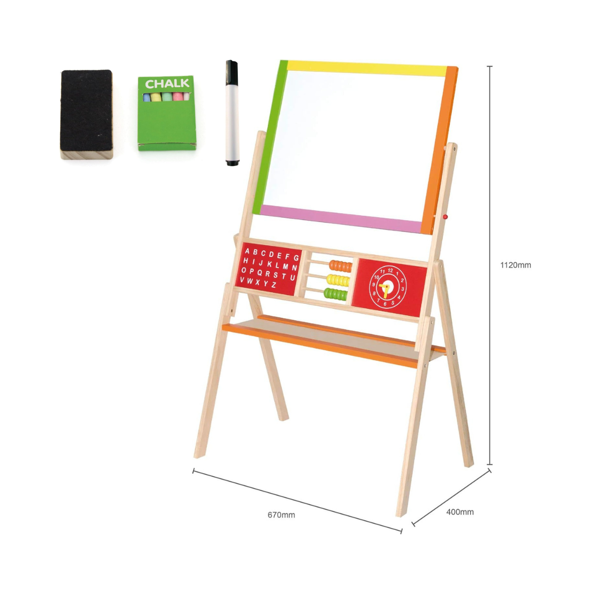 VIGA Wooden Educational 2-in-1 Standing Easel with Abacus, Double-Sided Floor Easel for Drawing, Writing, Alphabet and Math Learning, Wooden Learning Toy for Kids, Ages 3+