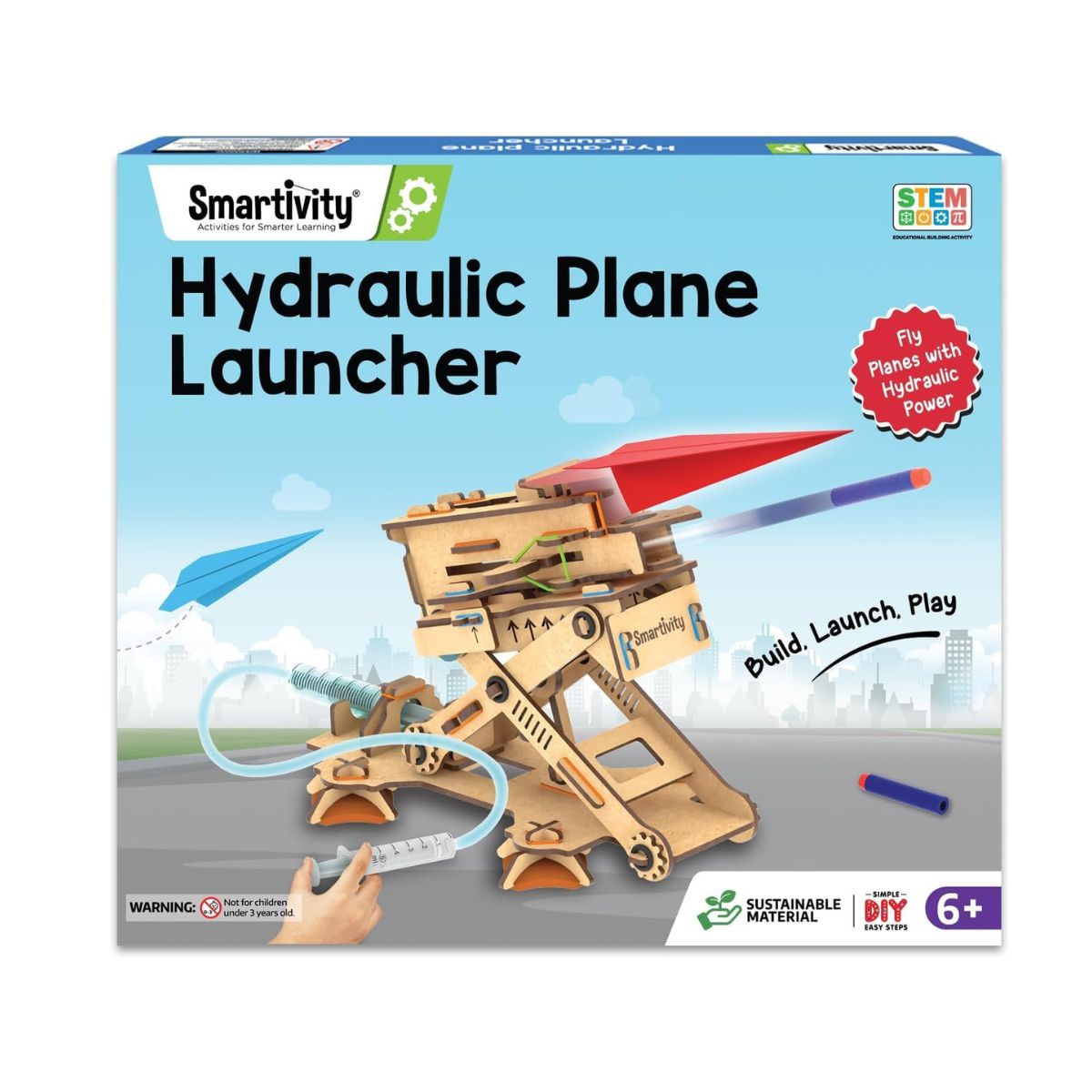 Smartivity Hydraulic Plane Launcher DIY STEM Toy for Kids 6+ Years, Aerodynamics and Hydraulic Science Kit, Educational Construction Game, Multicolor