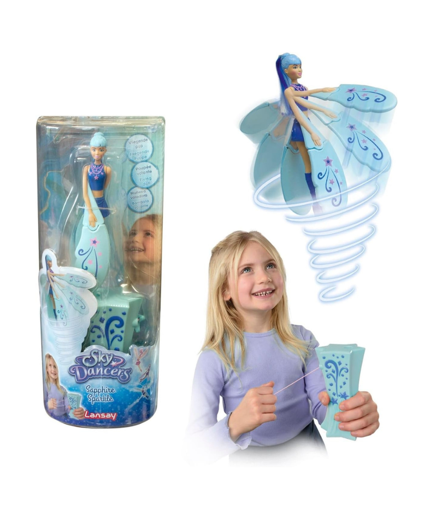 Lansay Sky Dancers Sapphire Sparkle Flying Doll with Launcher, Spinning Flying Toy for Kids Ages 6 Years and Above