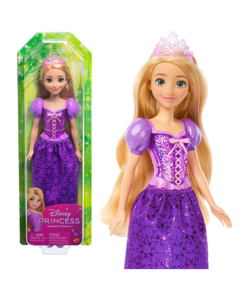 Disney Princess Rapunzel Doll, Fashionable Tangled Character Doll with Removable Skirt, Tiara, Shoes and Posable Limbs, Ages 3+